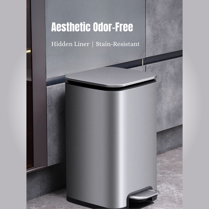 Yubin Meto Square Pedal Bin Stainless Steel with Inner Bucket Silver (2 Sizes)