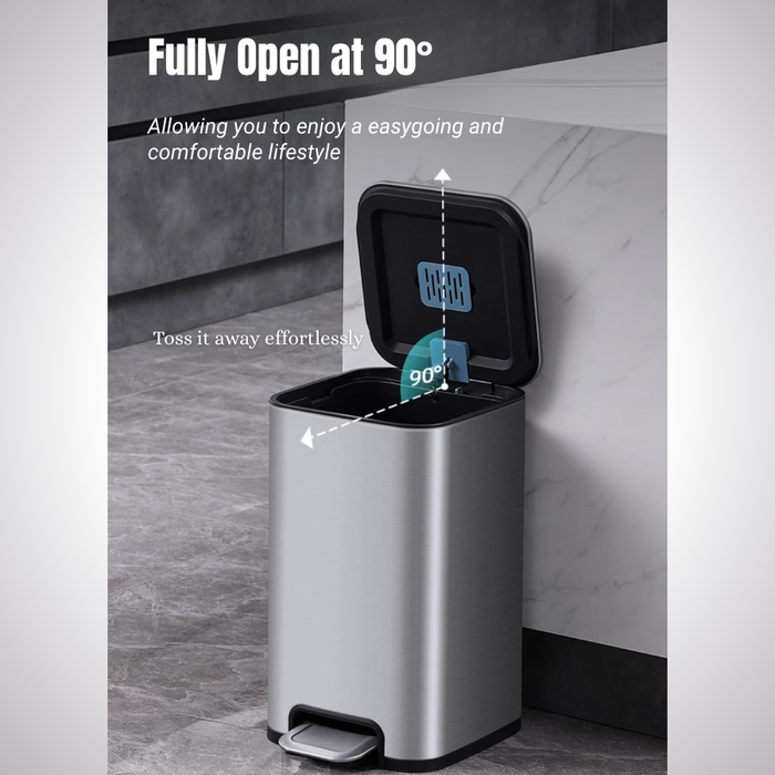 Yubin Meto Square Pedal Bin Stainless Steel with Inner Bucket Silver (2 Sizes)