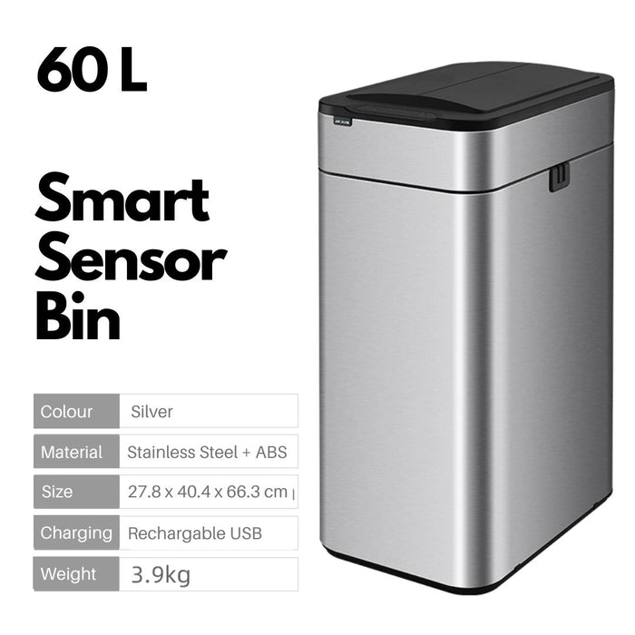 Vista 60L Sliding Lid Smart Sensor Trash Bin
