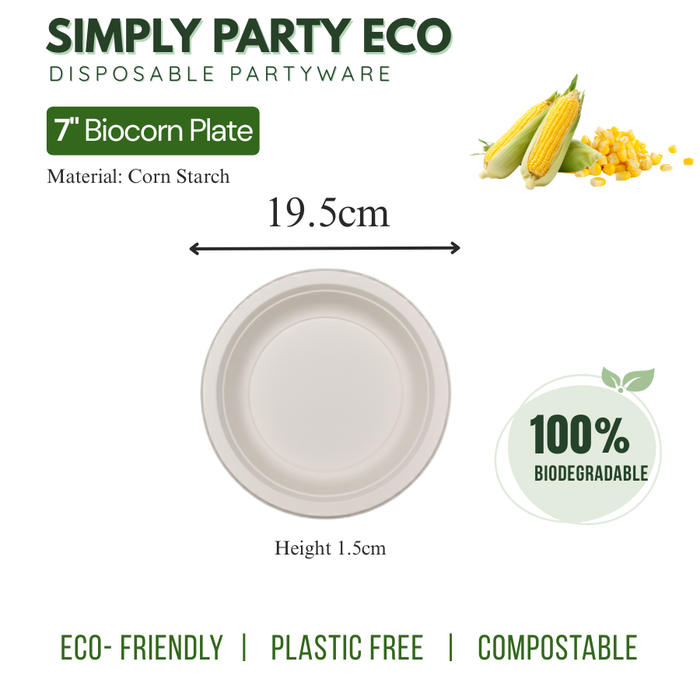ECO Corn Starch: Plates 7" Disposable 100% Biodegradable - 20pcs