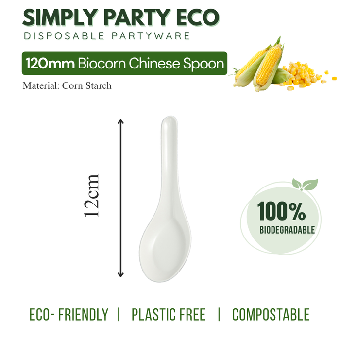 ECO Corn Starch: Chinese spoon 100% Biodegradable - 20pcs