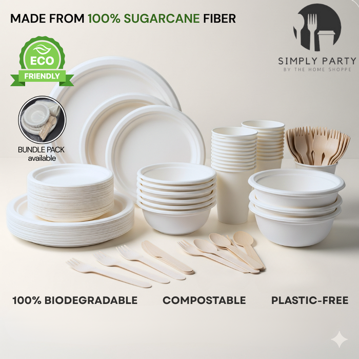 Simply Party Disposable Sugarcane Fiber Partyware 100% Biodegradable |  Eco Friendly