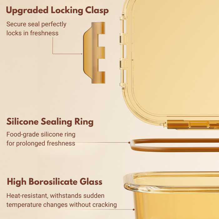 SOLA Amber 2 Divider Rectangle Glass Lock Food Container