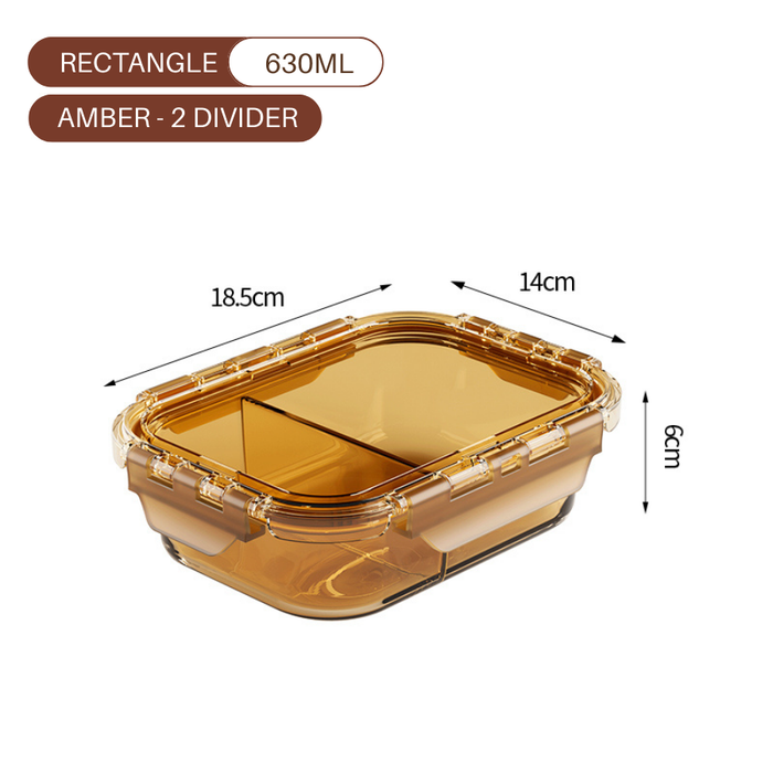 SOLA Amber 2 Divider Rectangle Glass Lock Food Container