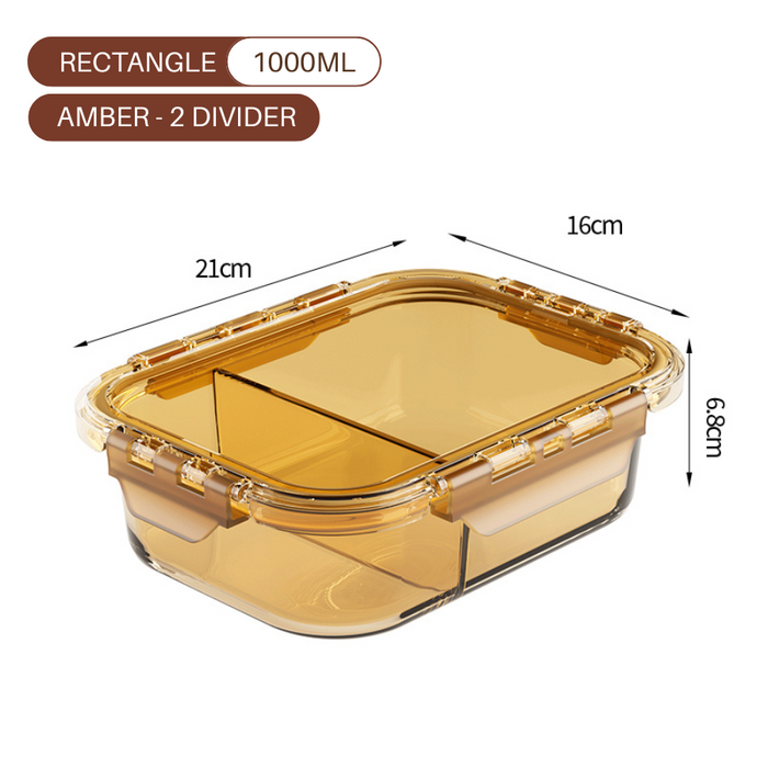 SOLA Amber 2 Divider Rectangle Glass Lock Food Container