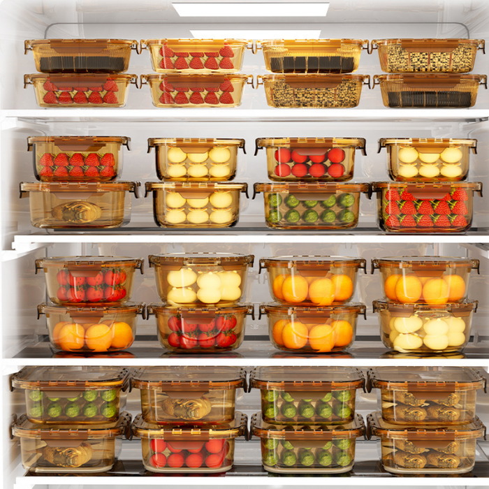 SOLA Amber 2 Divider Rectangle Glass Lock Food Container