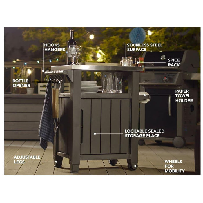 Keter Unity Small BBQ Buffet Storage Table Outdoor Graphite