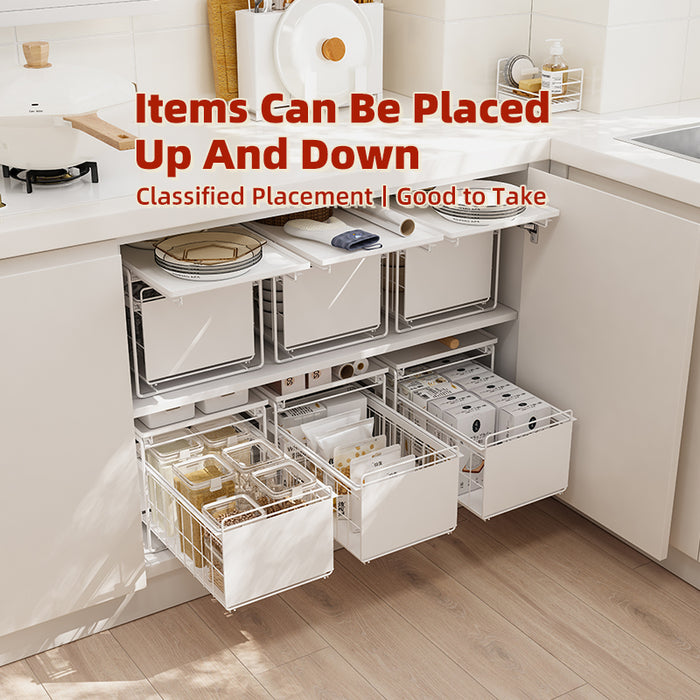 Double Layer Stackable Kitchen Pull Out Storage Rack 2 Tier