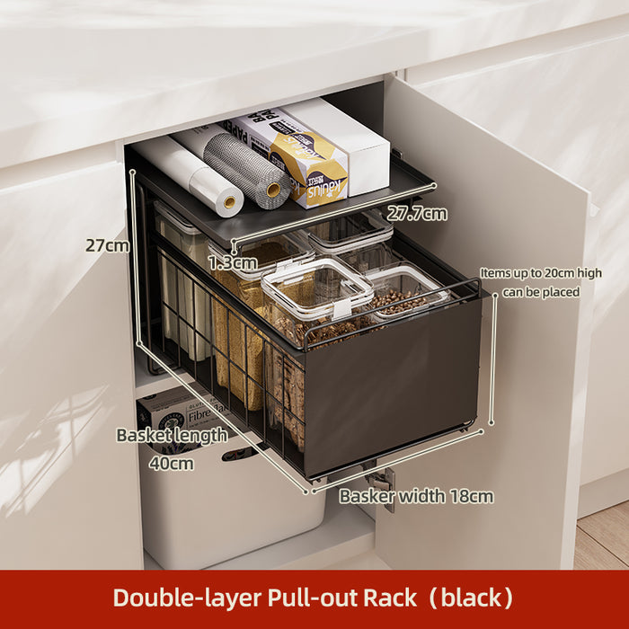 Double Layer Stackable Kitchen Pull Out Storage Rack 2 Tier
