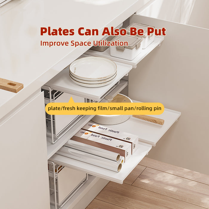 Double Layer Stackable Kitchen Pull Out Storage Rack 2 Tier