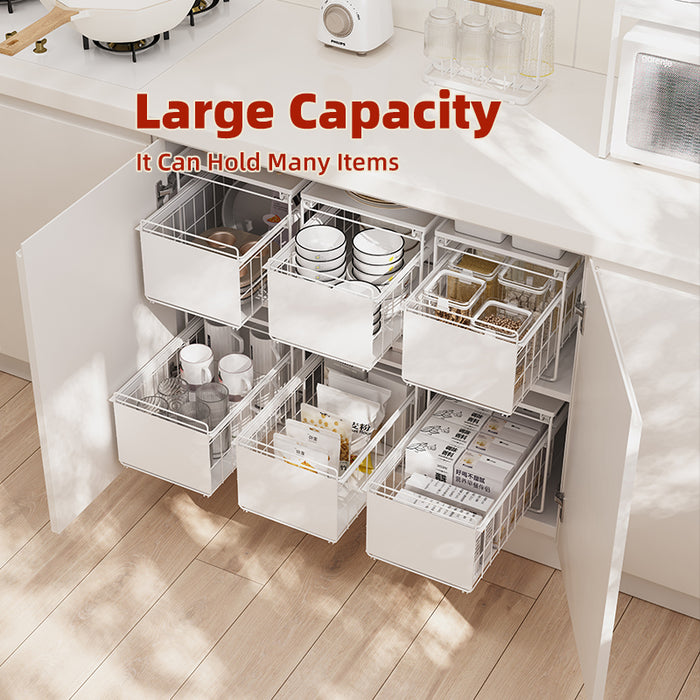 Double Layer Stackable Kitchen Pull Out Storage Rack 2 Tier