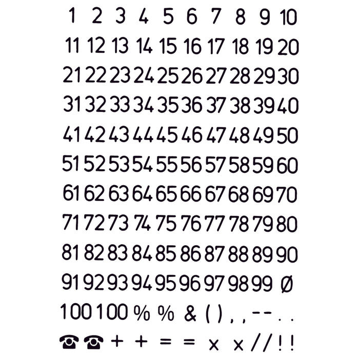 Numbers 5 mm 1-100 weatherproof film Transparent Black (4155)