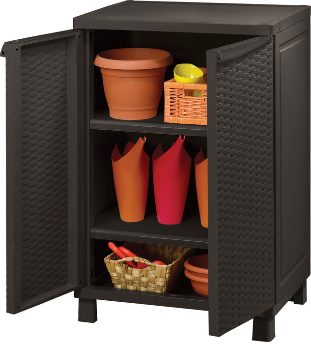 (Bundle set) Keter Rattan Tall Multipurpose Cabinet + Rattan Base Cabinet with Legs