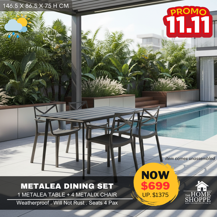 Metalea Table + 4 Metalix Chair Set Bronze