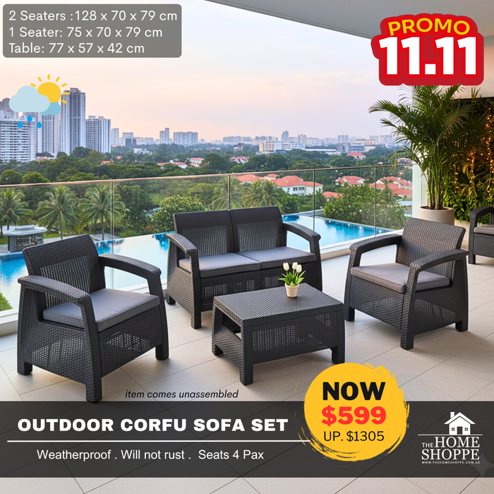Corfu Outdoor Sofa Set 4 Seater Grey