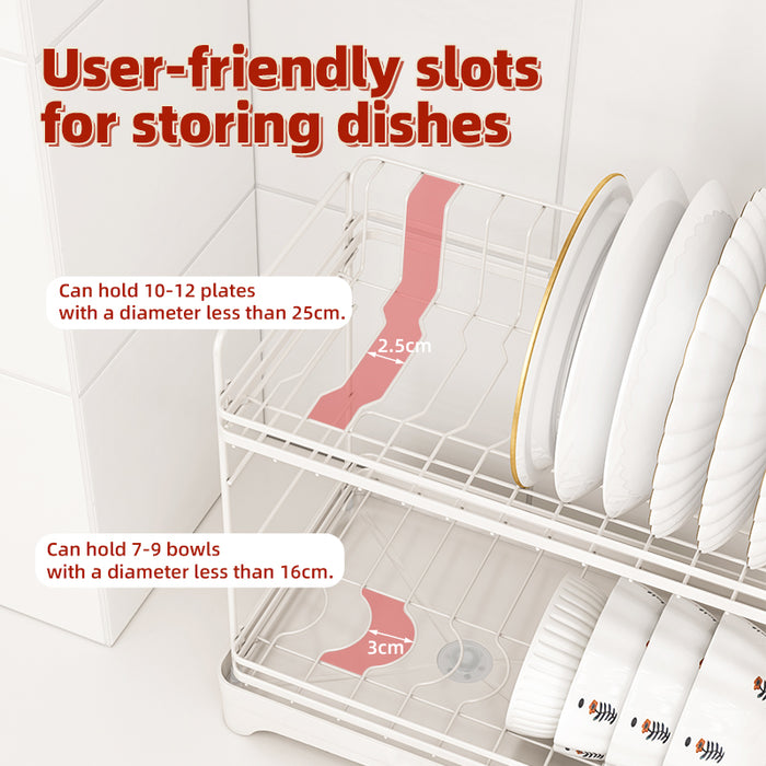 2 Tier Dish Drying Rack Rust Resistant White