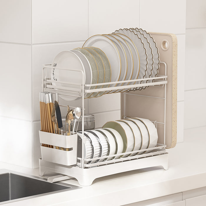 2 Tier Dish Drying Rack Rust Resistant White