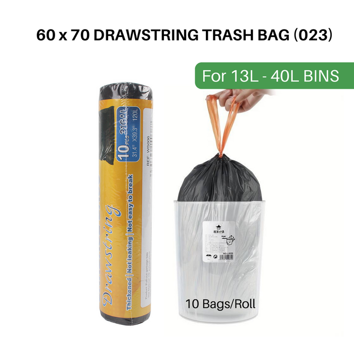 Drawstring Disposable Garbage Trash Bags 60 x 70 Black