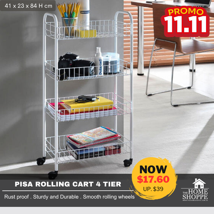 Pisa Rolling Cart White 4 tier