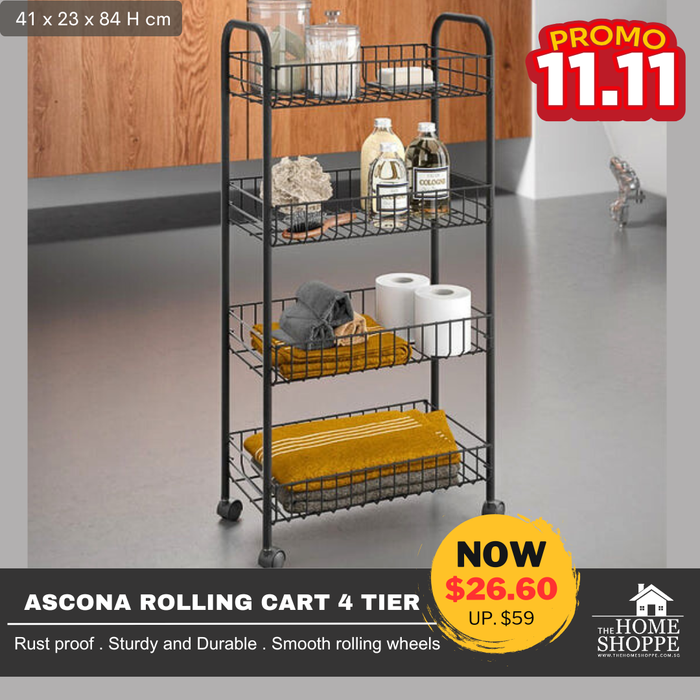 Ascona Rolling Cart 4 Tier Black
