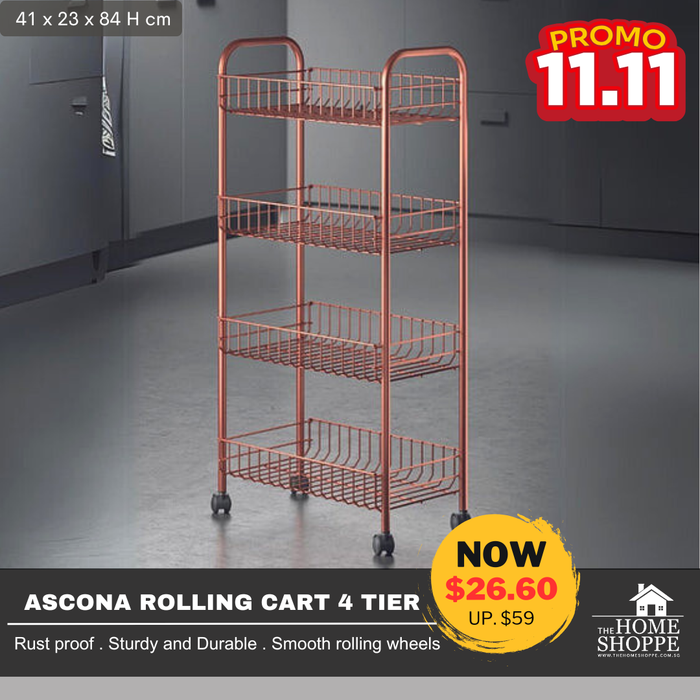 Ascona Rolling Cart 4 Tier Copper