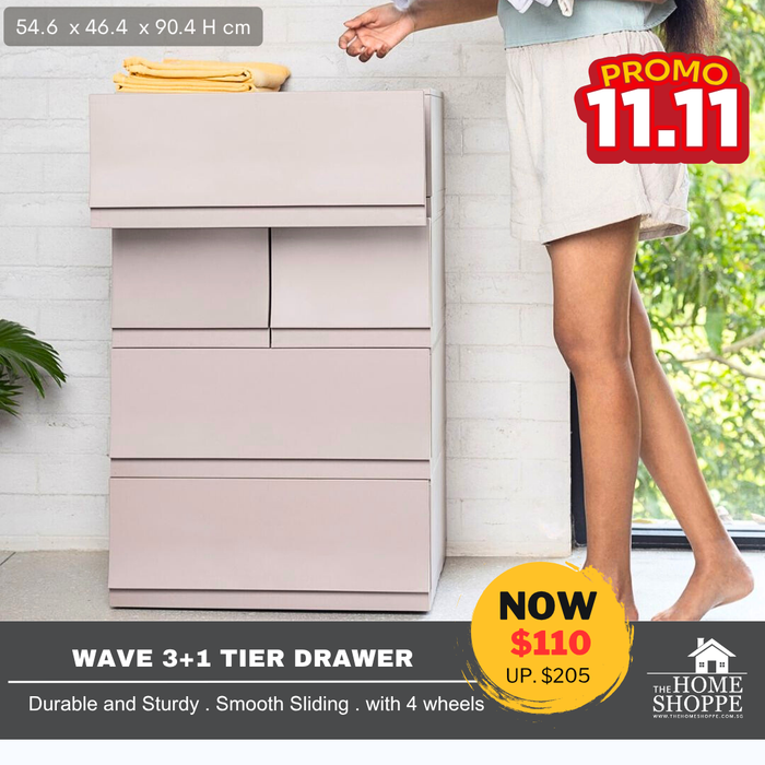 Wave 3 Tier + 1 Twin Drawer Set with Wheels