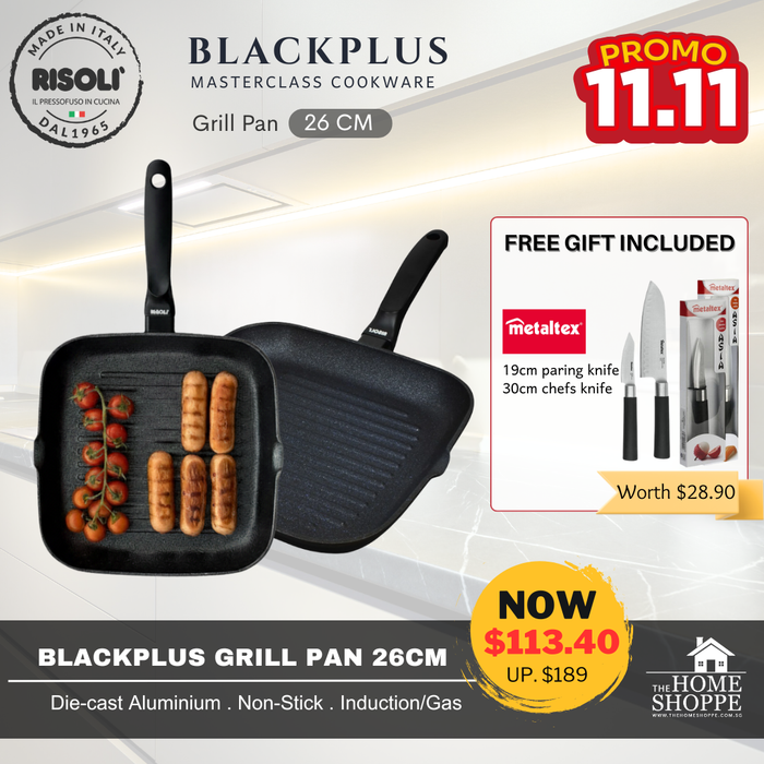 Blackplus Grill Pan 26cm Black Handle + FREE GIFT