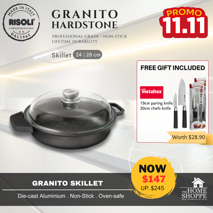 Granito Hardstone Skillet Dual Hands 2H Premium Induction with Lid + FREE GIFT