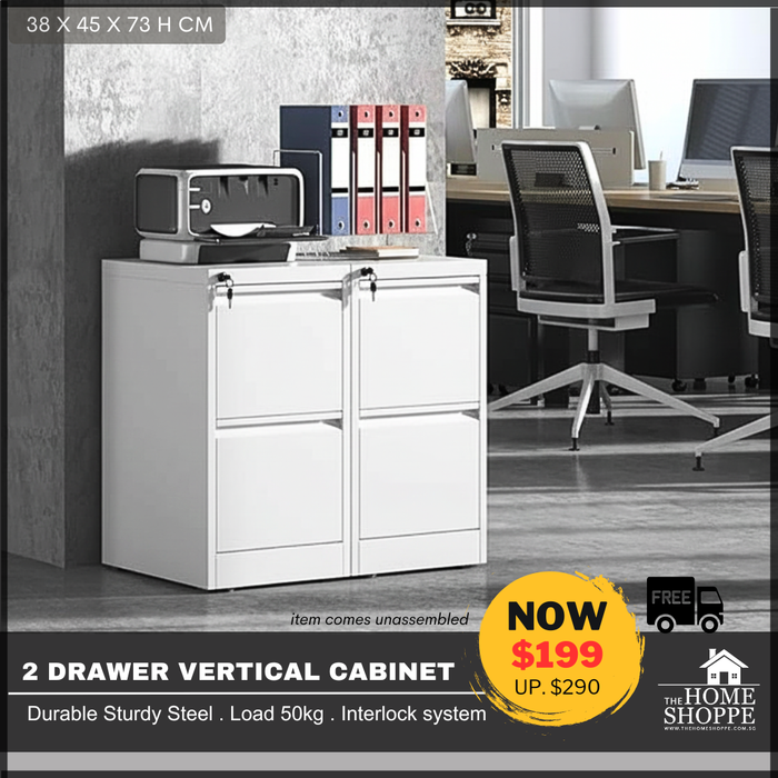 Filex 2 Drawer Vertical Filing Cabinet White (Free Delivery)