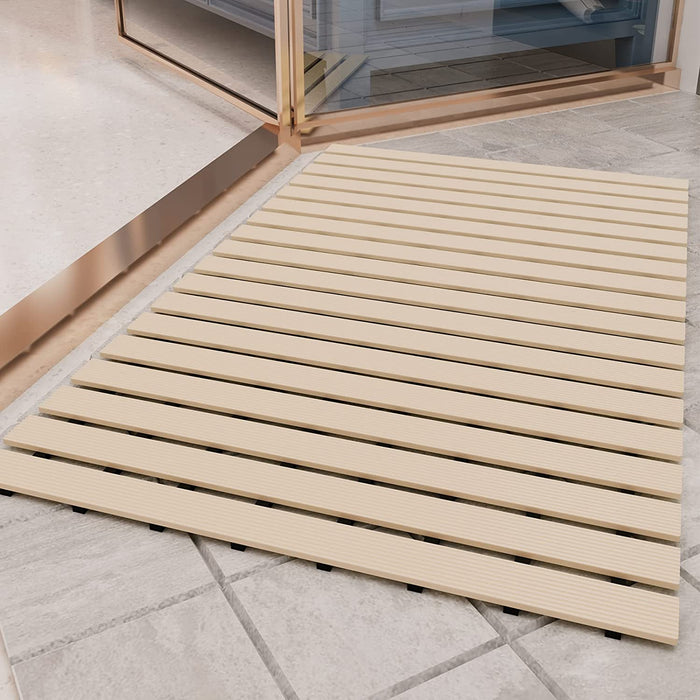 Non Slip Bathroom Floor Mat Beige (Raised-Ridged rubber backing)