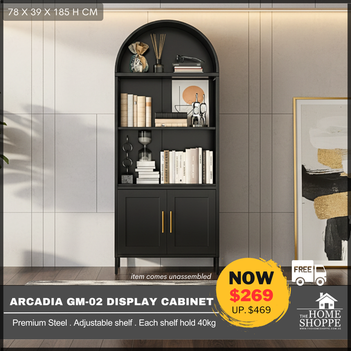 Arcadia Display Cabinet Black  3 Tier + 2 Door GM-02 (Free Delivery)