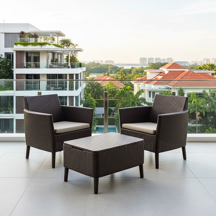 Salemo Outdoor Balcony Set Brown + Cushion