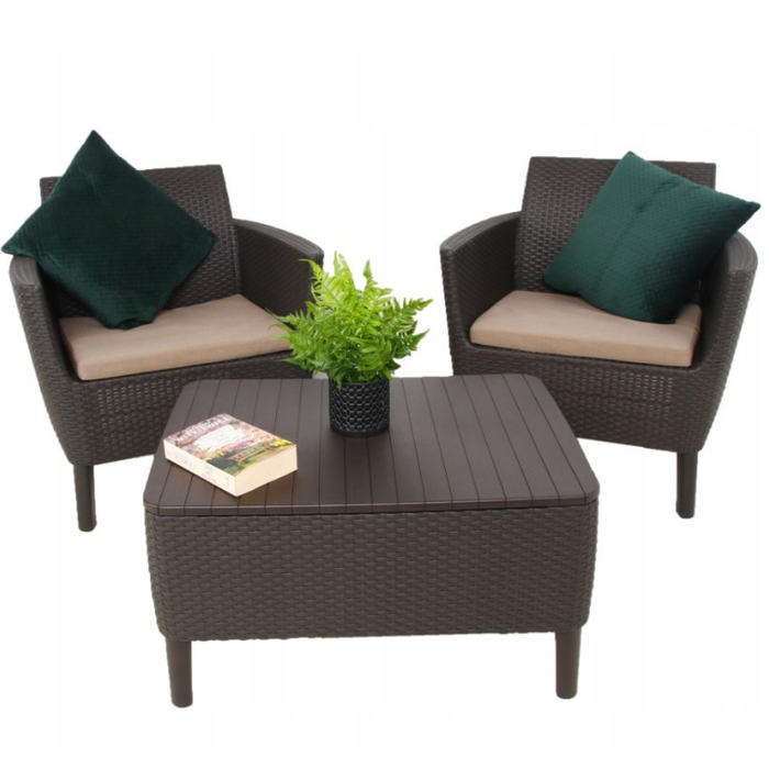Salemo Outdoor Balcony Set Brown + Cushion