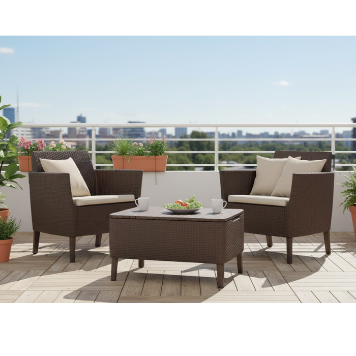 Salemo Outdoor Balcony Set Brown + Cushion