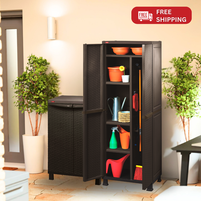 (Bundle set) Keter Rattan Tall Multipurpose Cabinet + Rattan Base Cabinet with Legs