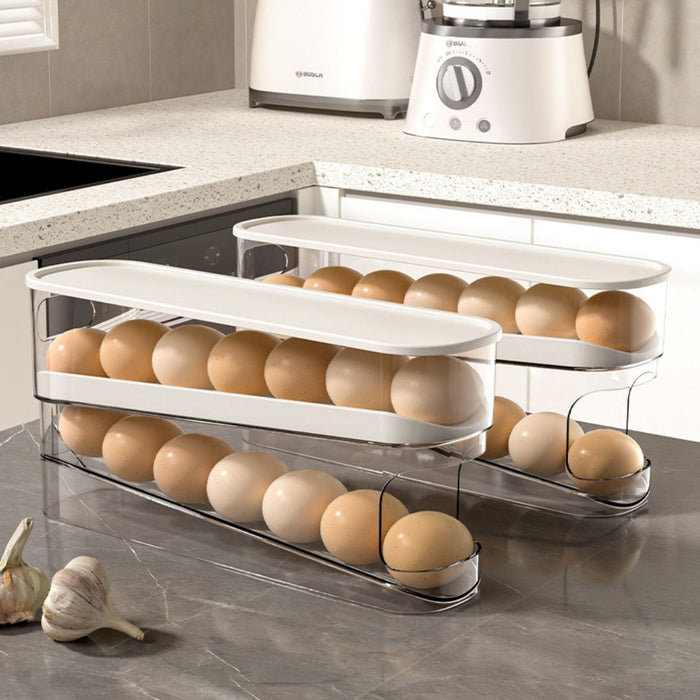 Egg Racking Automatic Rolling Egg Rack Holder with cover Fridge Egg Storage 2 Tier ...