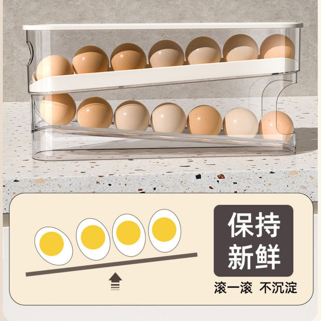 Revolving Egg Rack Automatic Rolling Egg Rack Holder with cover Fridge Egg Storage 2 Tier ...