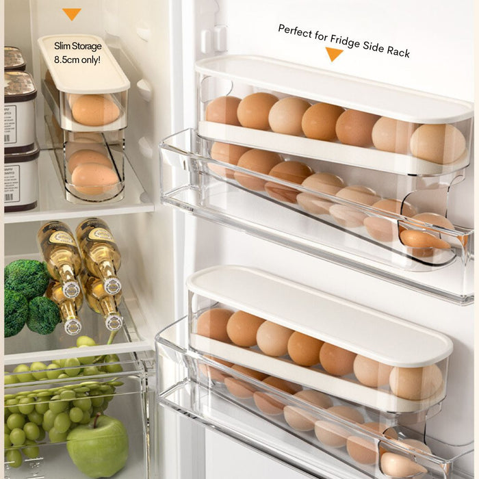 Egg Racking Automatic Rolling Egg Rack Holder with cover Fridge Egg Storage 2 Tier ...