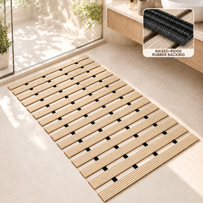Non Slip Bathroom Floor Mat Beige (Raised-Ridged rubber backing)