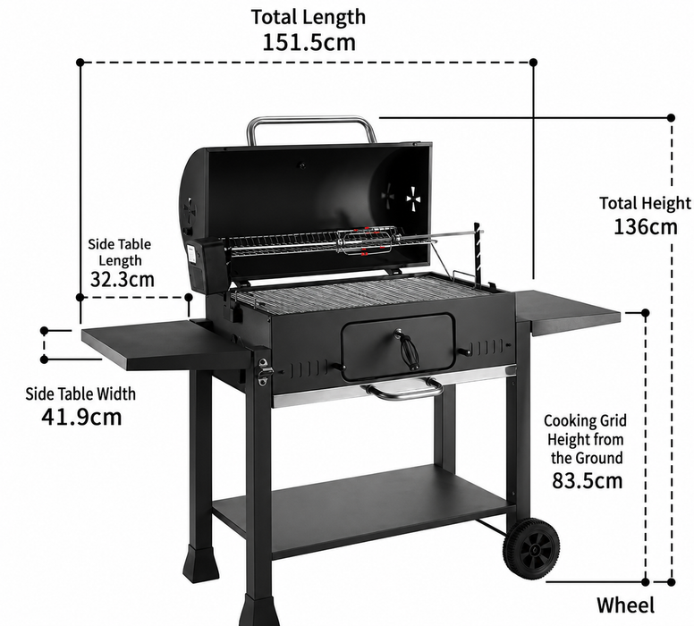 Duke Outdoor Large Charcoal BBQ Grill with Chimmey 28"