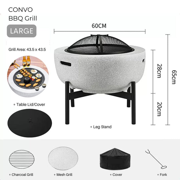 CONVO Outdoor Charcoal BBQ Grill Fire pit with legs 60cm Large