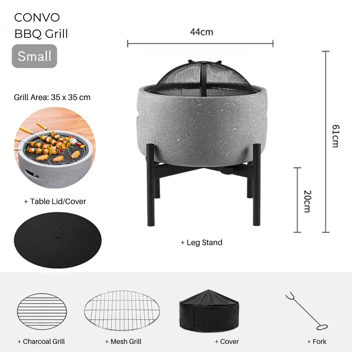 CONVO Outdoor Charcoal BBQ Grill Fire pit with legs 44cm Small