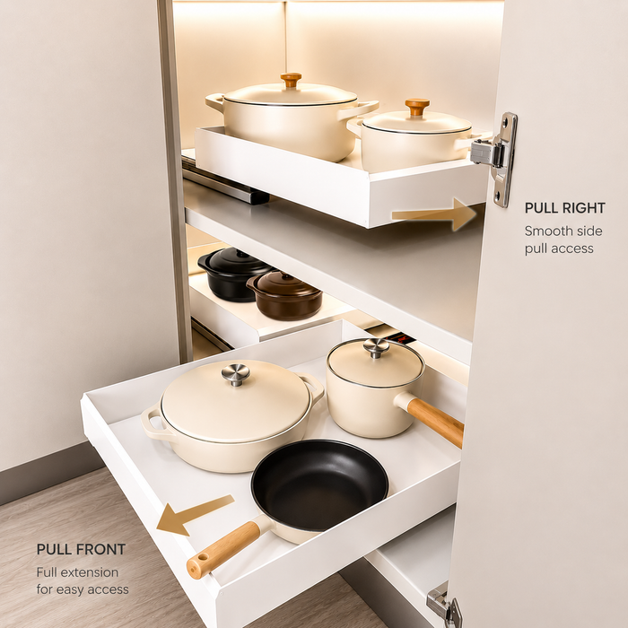 Corner L Shape Pull It Extendable Kitchen Cabinet Organiser Drawer White