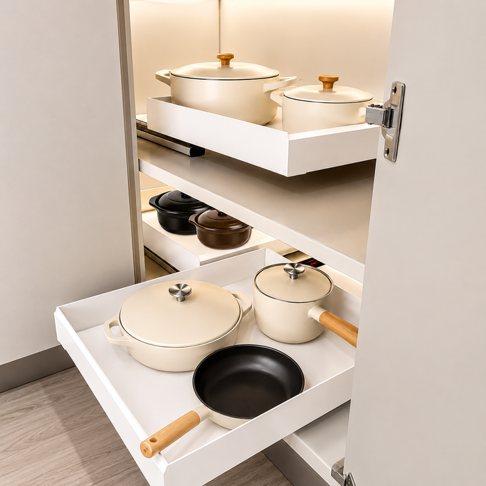 Corner L Shape Pull It Extendable Kitchen Cabinet Organiser Drawer White