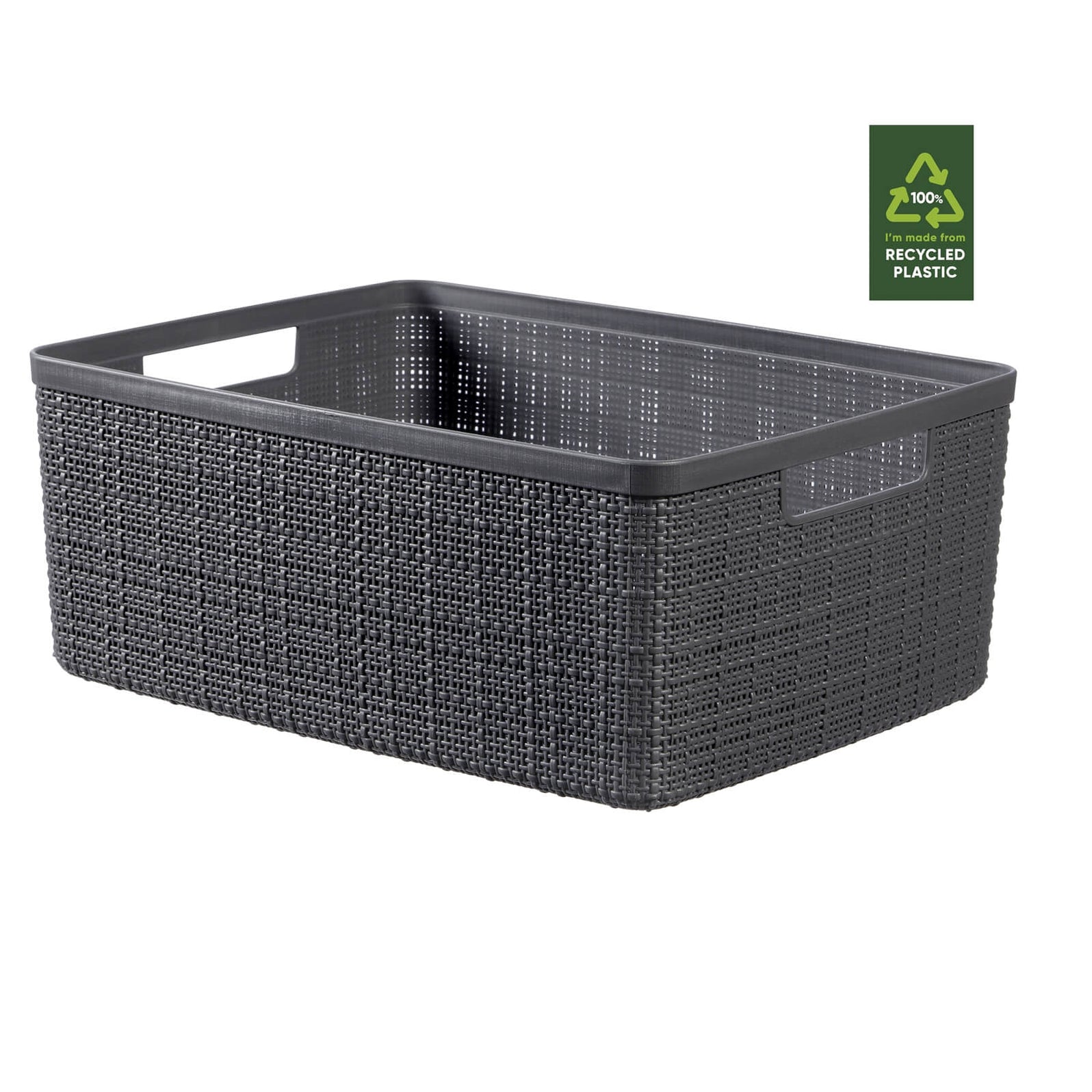 Curver Jute Medium Basket 12L Dark Grey Plastic Storage Box Organiser