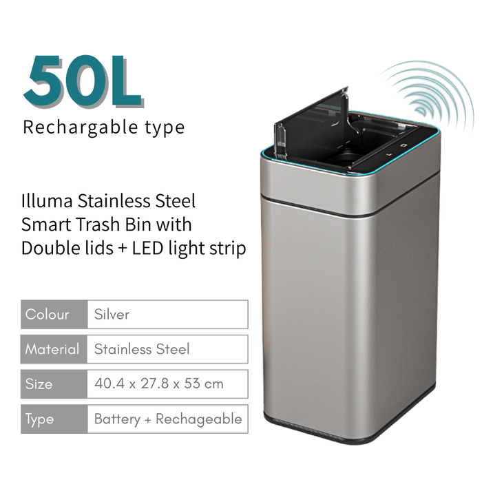 Illuma Stainless Steel Smart Sensor Trash Bin + LED light (3 sizes)