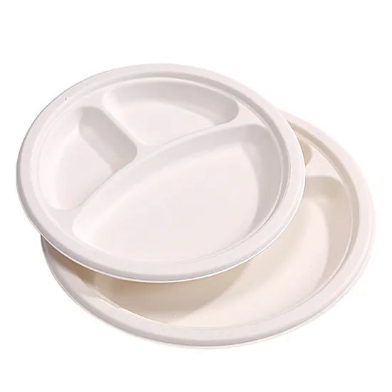 ECO Sugarcane: 3-Compartment Plates 10" Sugarcane Biodegradable - 20pcs