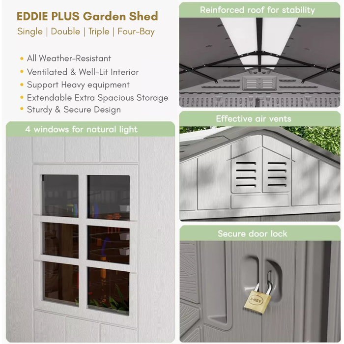 Eddie Plus Single Outdoor Garden Shed (Extendable)