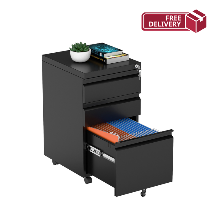 Filex 3 Drawer Mobile Pedestal Cabinet Black