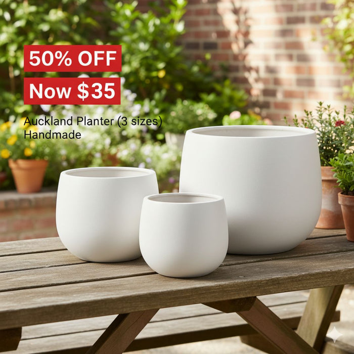 Auckland Planter Pot Smooth White  (2 Sizes)